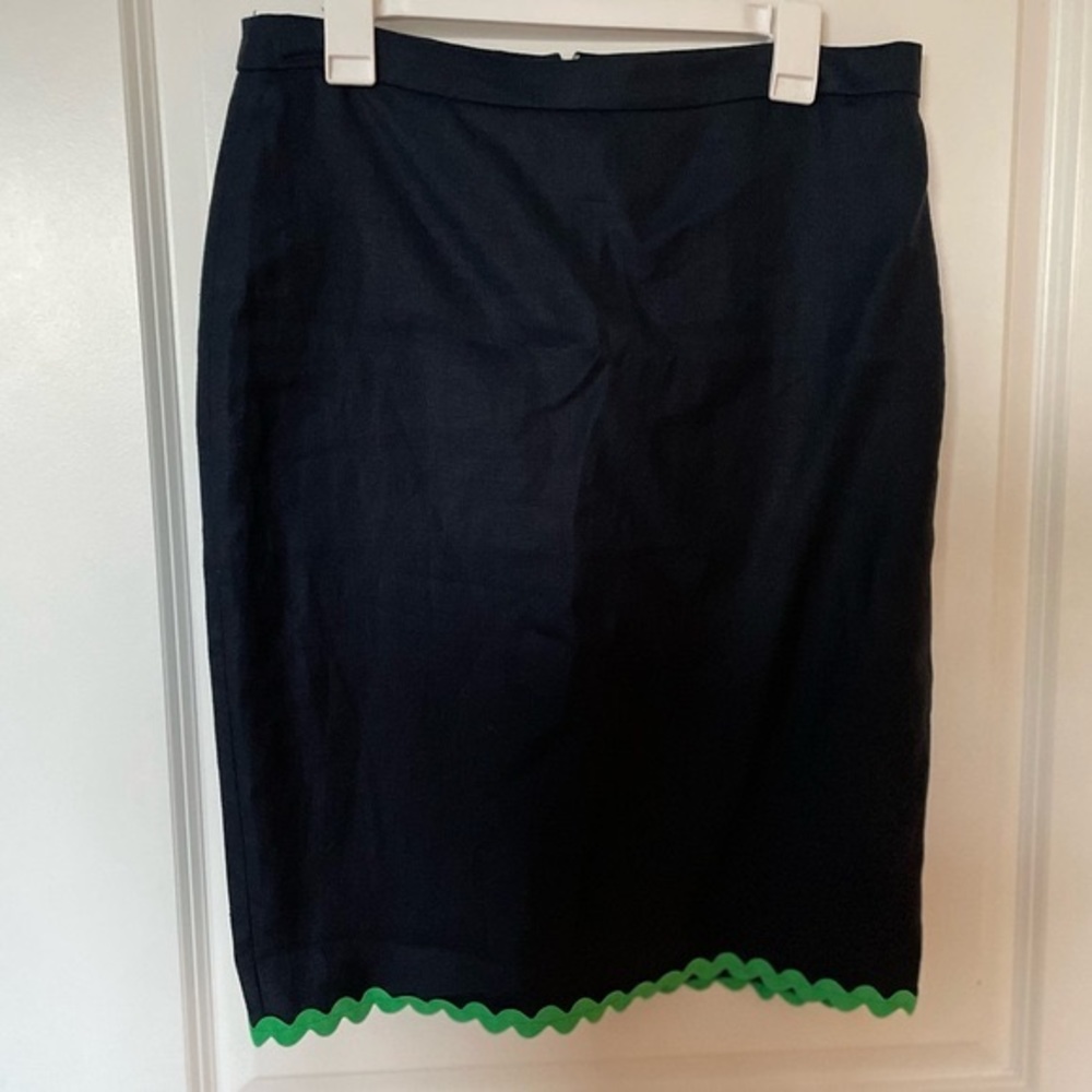 NWT J Crew Navy & Green Linen Skirt